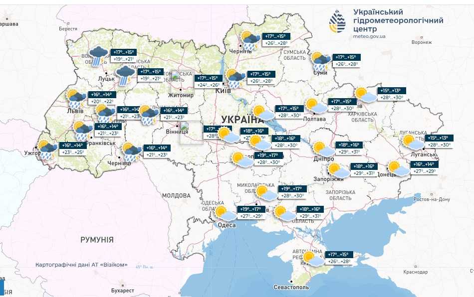 Прогноз погоди в Україні 3 червня. Мапа: Укргідрометцентр