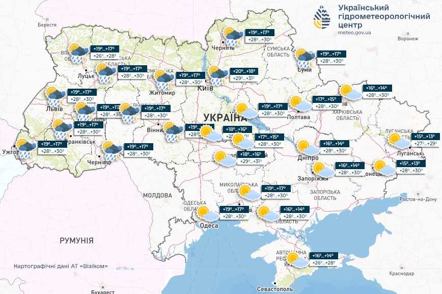 Прогноз погоди в Україні 6 червня. Мапа: Укргідрометцентр

