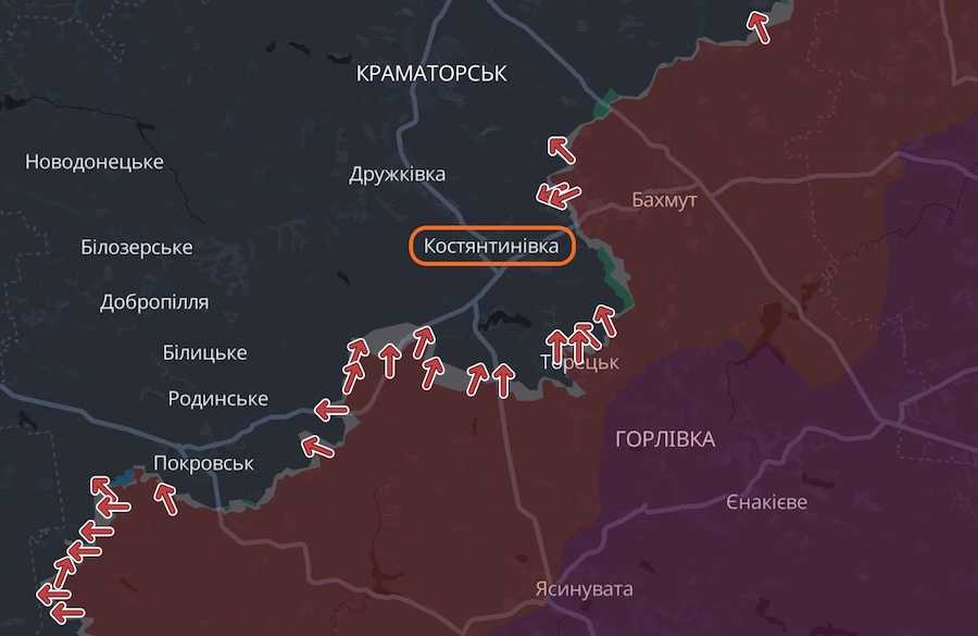 Костянтинівка на інтерактивній мапі проєкту DeepState. Фото: скріншот УН.
