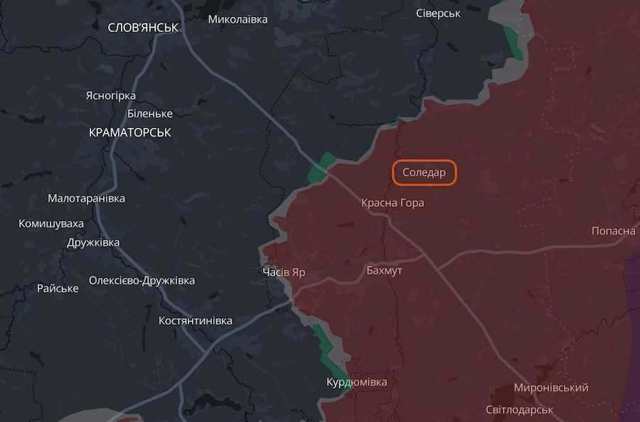 Soledar on the interactive map of the DeepState project. Photo: screenshot by UN.