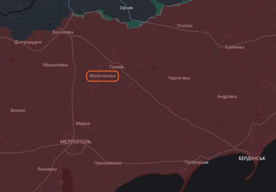 Молочанськ на мапі проєкту DeepState. Фото: скріншот УН.