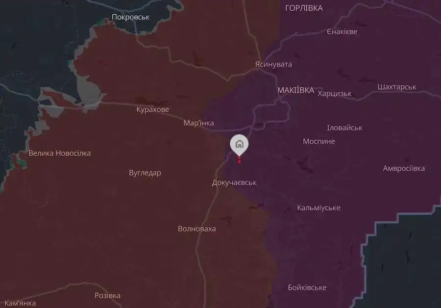 Літак армії РФ впустив 500-кілограмову бомбу на село поблизу окупованого Докучаєвська на Донеччині. Скріншот мапи DeepState.