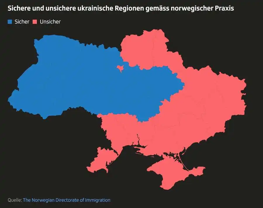 The Norwegian model for granting protection status to refugees from Ukraine. It is received by Ukrainians who arrived from regions colored in red. Photo: screenshot of UN.