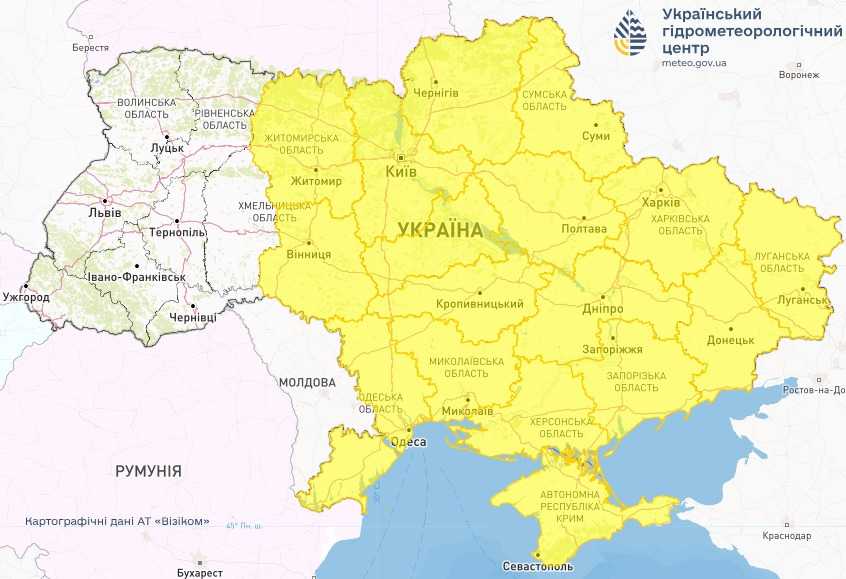 Штормове попередження 26 червня. Мапа: Укргідрометцентр