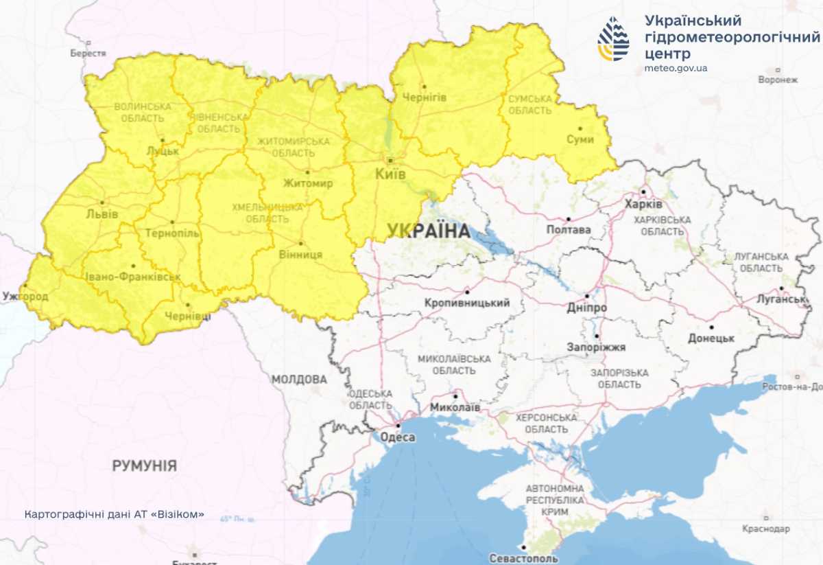 Штормове попередження 4 липня. Мапа: Укргідрометцентр
