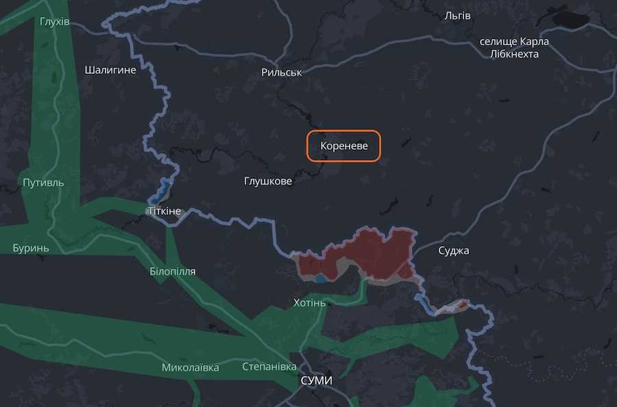 Кореневе на інтерактивній мапі проєкту DeepState. Фото: скріншот УН.