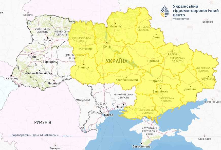 Штормове попередження 5 липня. Мапа: Укргідрометцентр