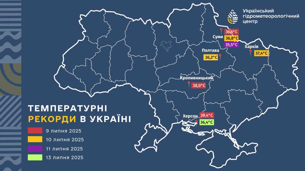 Температурні рекорди в Україні. Мапа: Укргідрометцентр