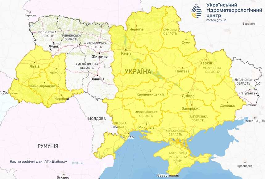 Штормове попередження 17 липня. Мапа: Укргідрометцентр