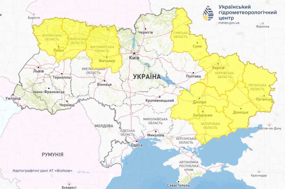 Штормове попередження в Україні 19 липня. Мапа: Укргідрометцентр

