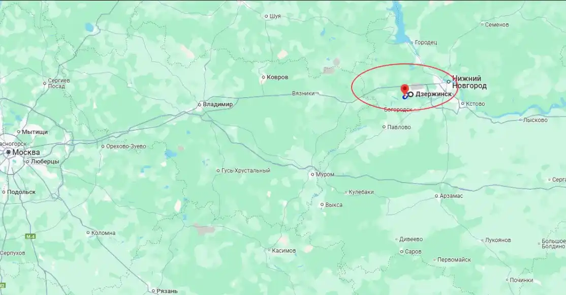 Dzerzhinsk and Zhelnino on the map. Source: Telegraph