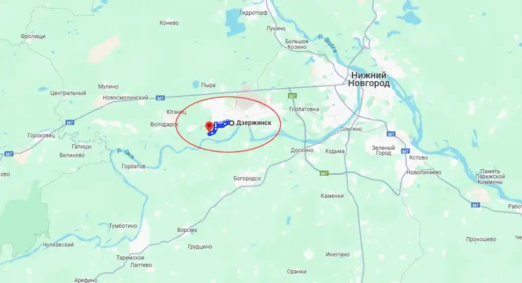 Dzerzhinsk and Zhelnino on the map. Source: Telegraph