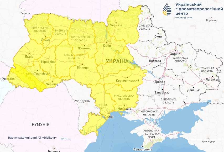 Штормове попередження 28 липня. Мапа: Укргідрометцентр