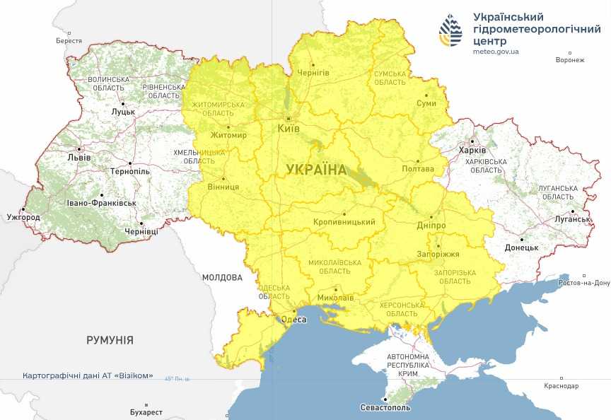 Штормове попередження 30 липня. Мапа: Укргідрометцентр

