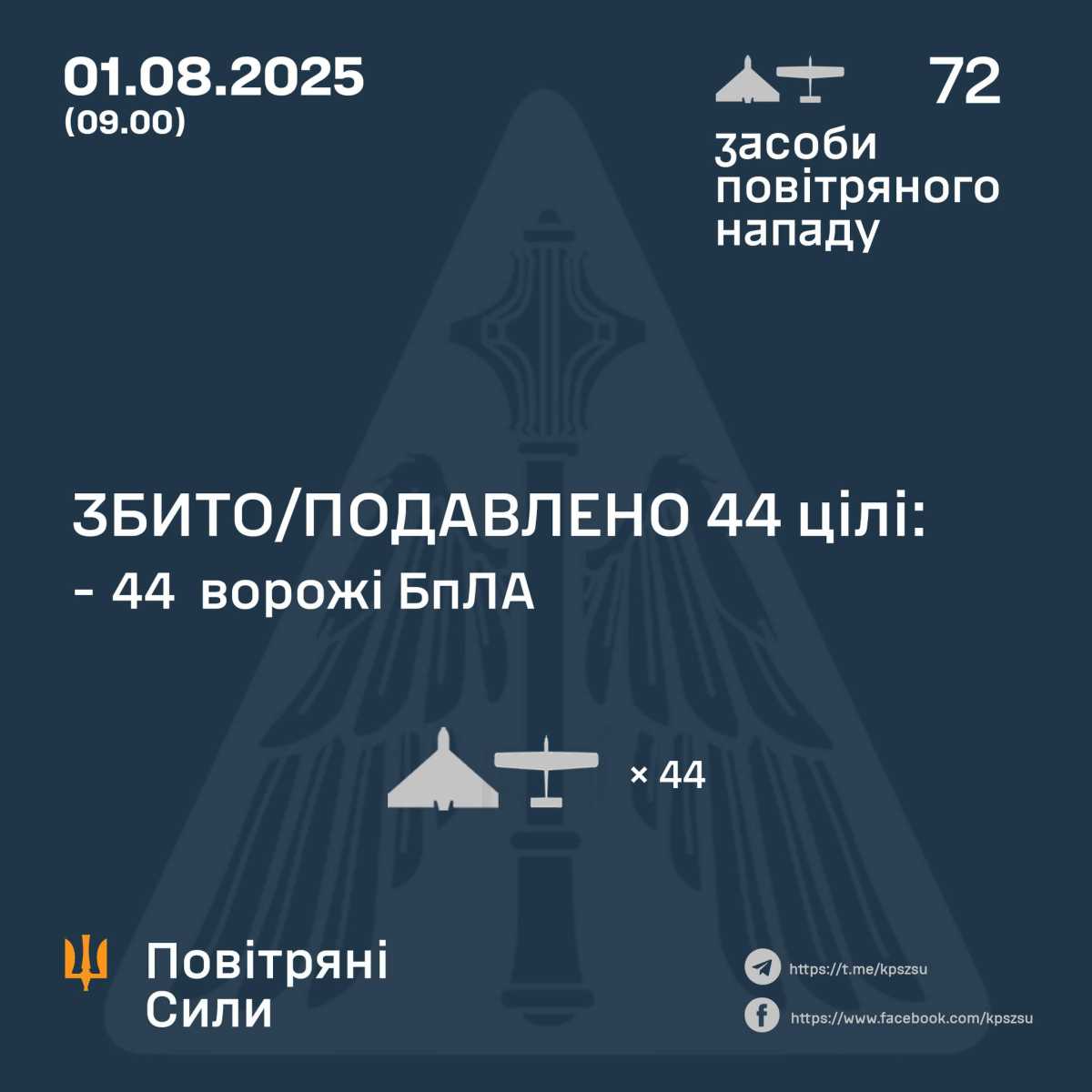 Infographics of AFU Air Force on russian attack on night of August 1.