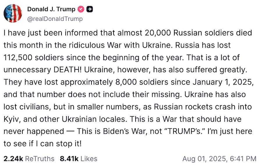 Пост Трампа у Social Truth. Фото: скріншот УН.