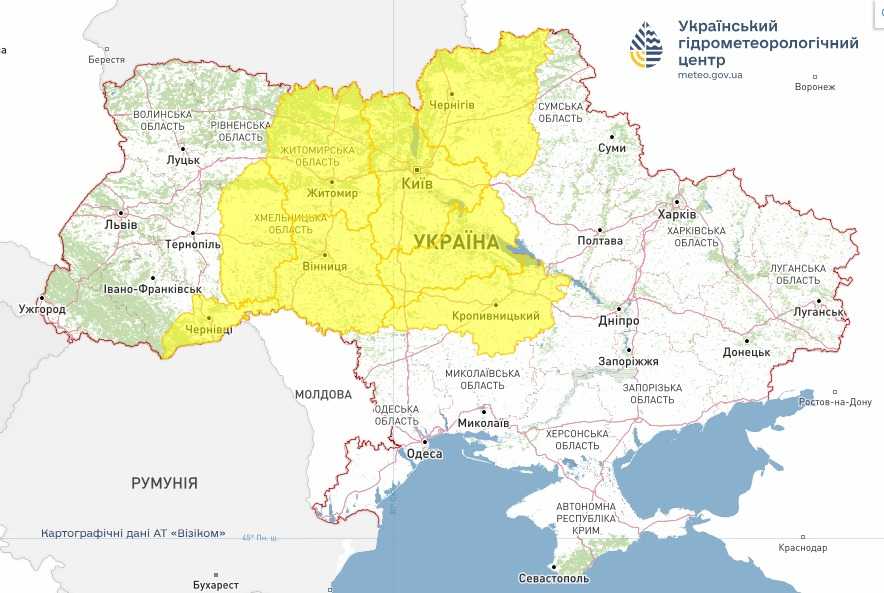 Штормове попередження 6 серпня. Мапа: Укргідрометцентр