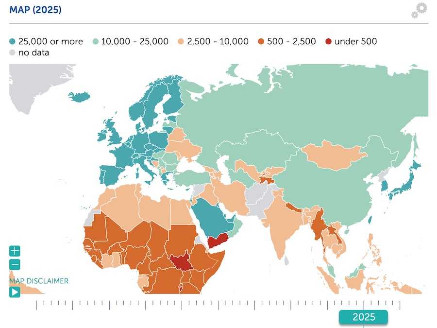 Screenshot of the IMF map with data on nominal GDP per capita.