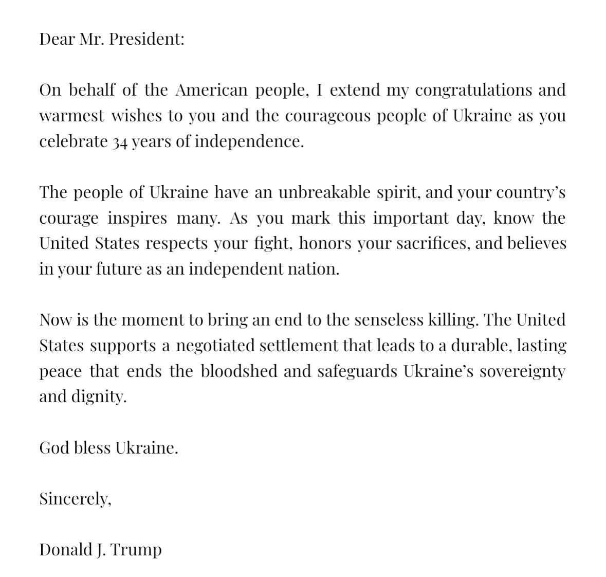 Привітання Трампа з Днем незалежності. Джерело: X/Volodymyr Zelenskyy / Володимир Зеленський