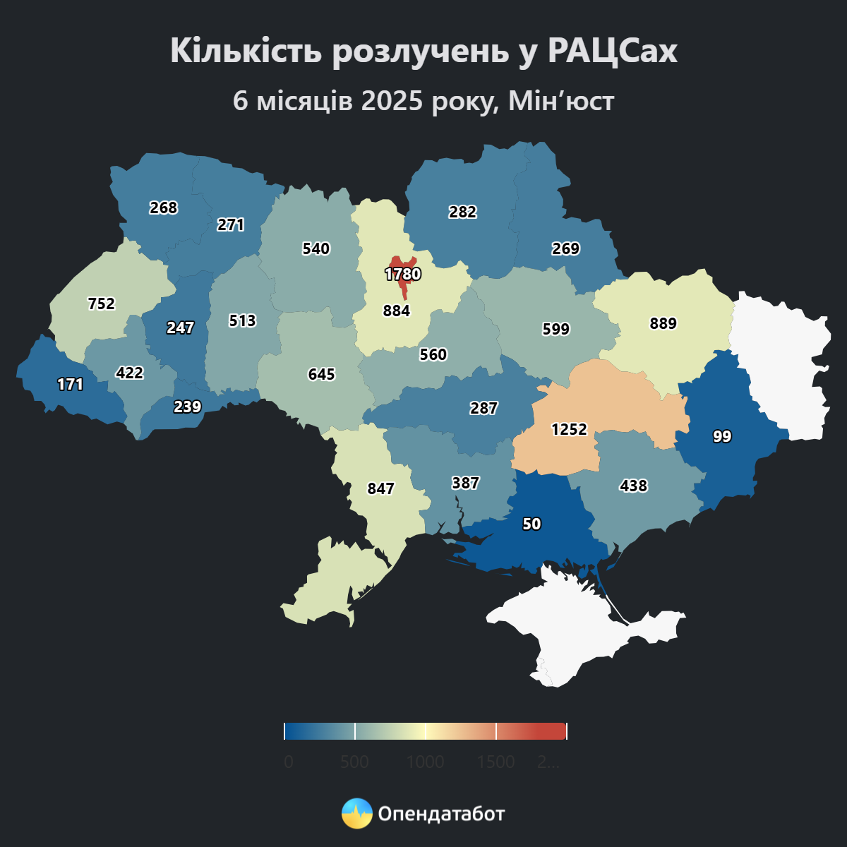 Кількість розлучень у судах за 6 місяців 2025. Інфографіка: 