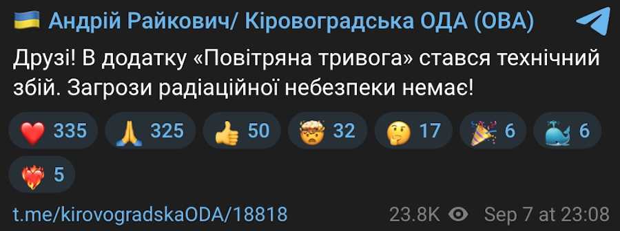 Andrii Raikovych's post on Telegram. Photo: screenshot.