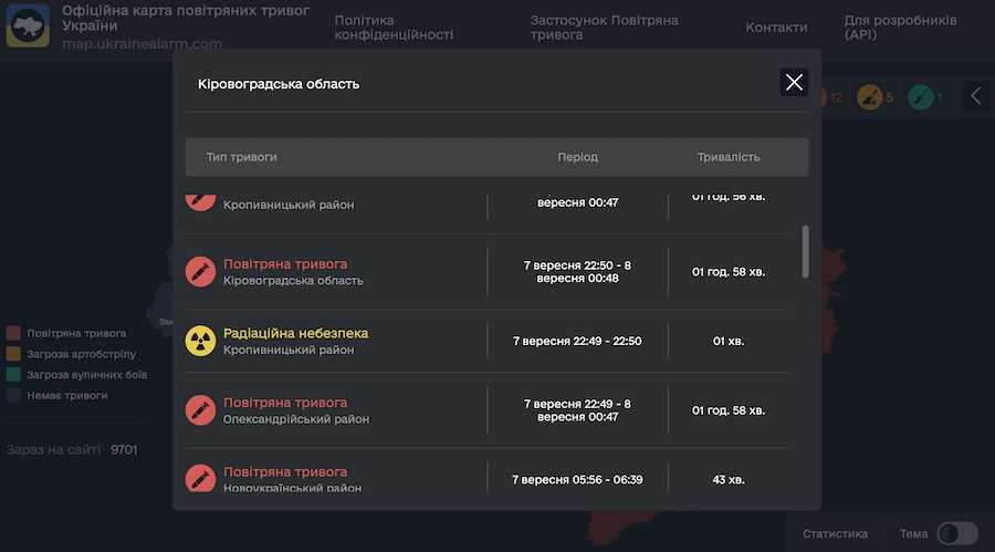 Screenshot of the interactive map of the 