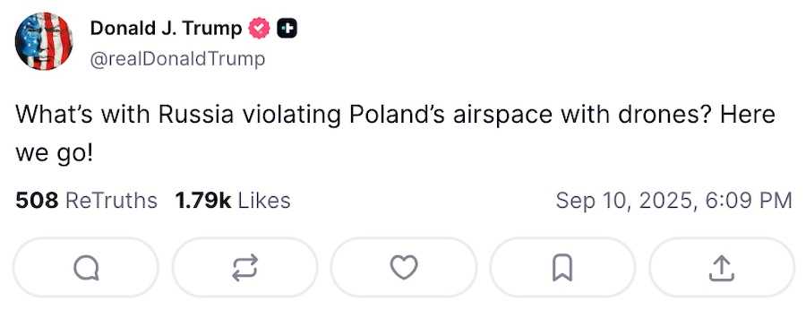 Donald Trump's post on Truth Social. Photo: screenshot.