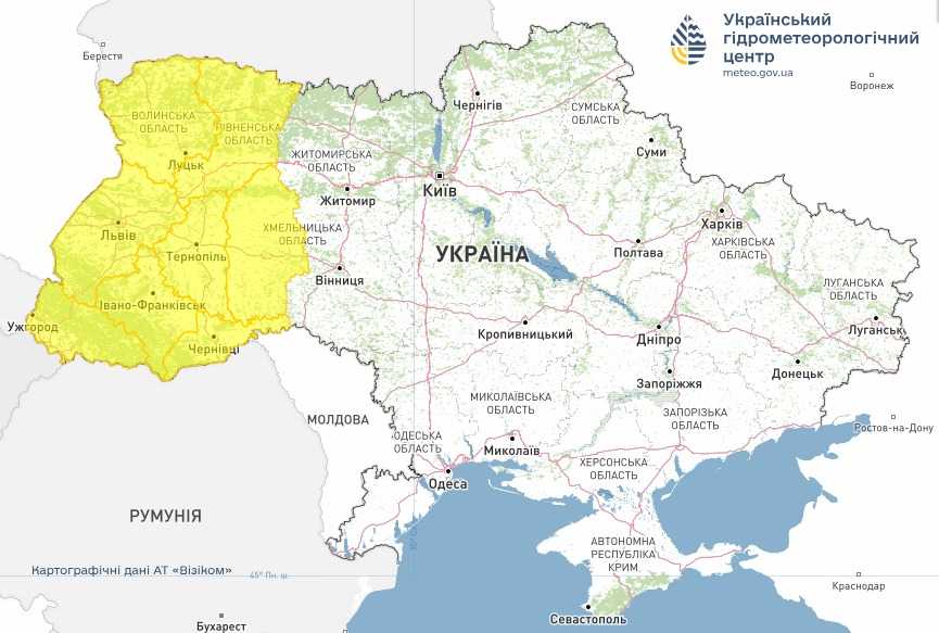 Попередження через туман. Мапа: Укргідрометцентр