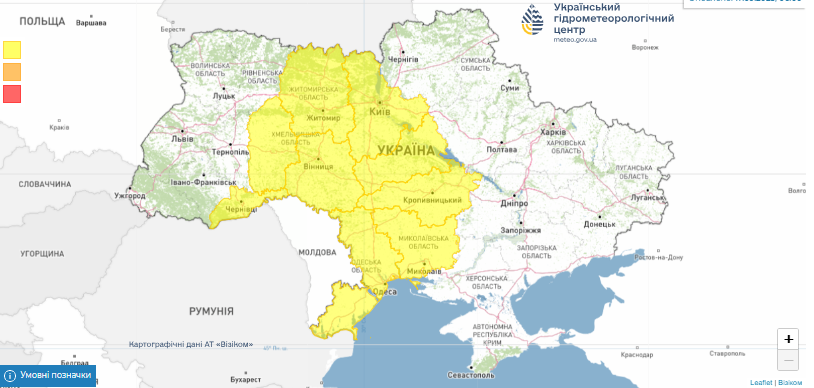 Мапа негоди в Україні. Фото: Український гідрометцентр