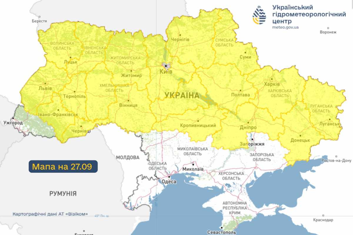 Заморозки 27 вересня. Мапа: Укргідрометцентр