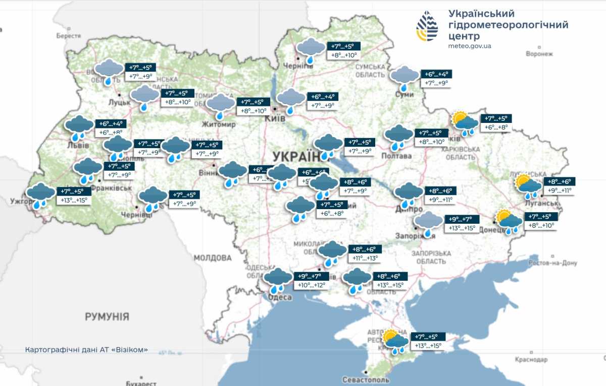 Прогноз погоди в Україні 1 жовтня. Мапа: Укргідрометцентр

