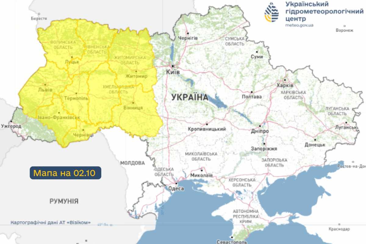 Заморозки 2 жовтня. Мапа: Укргідрометцентр