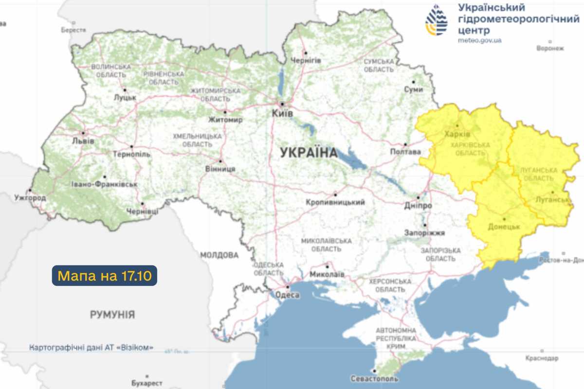 Заморозки в Україні 15-17 жовтня. Мапа: Укргідрометцентр