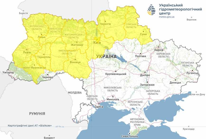 Штормове попередження через вітер. Мапа: Укргідрометцентр