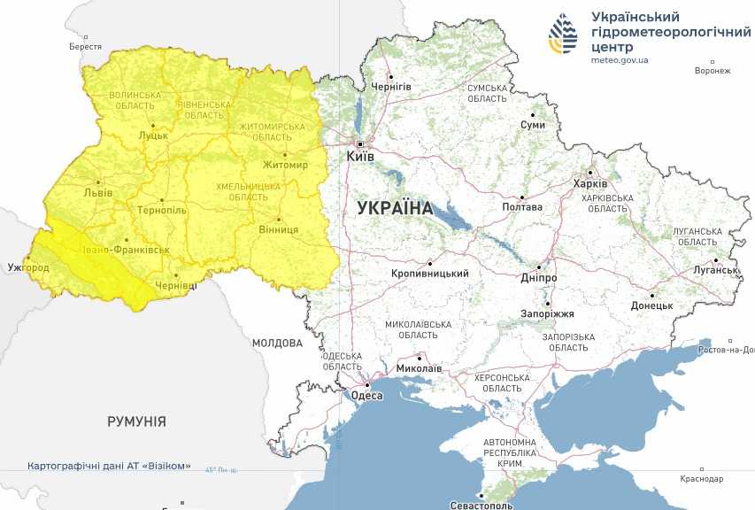 Попередження про пориви вітру 17 листопада. Мапа: Укргідрометцентр