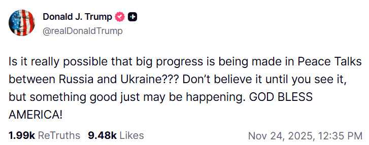 Trump's message on the social network Truth Social
