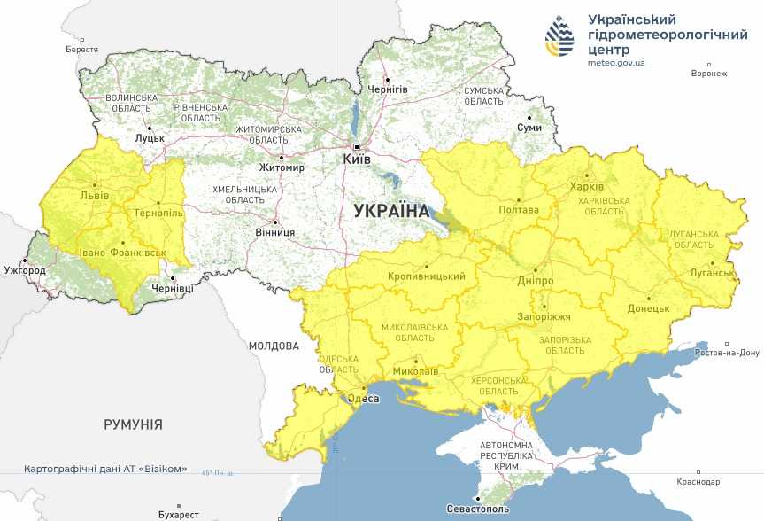 Попередження про туман. Мапа: Укргідрометцентр