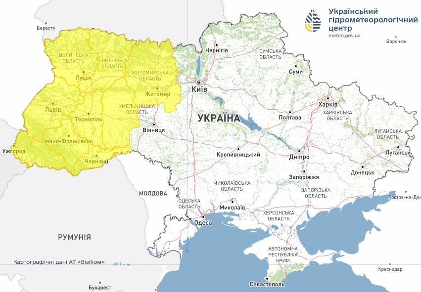 Попередження про туман 1 грудня. Мапа: Укргідрометцентр