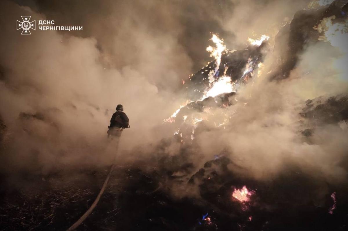 Пожежа на Чернігівщині після атаки росіян. Фото: ДСНС
