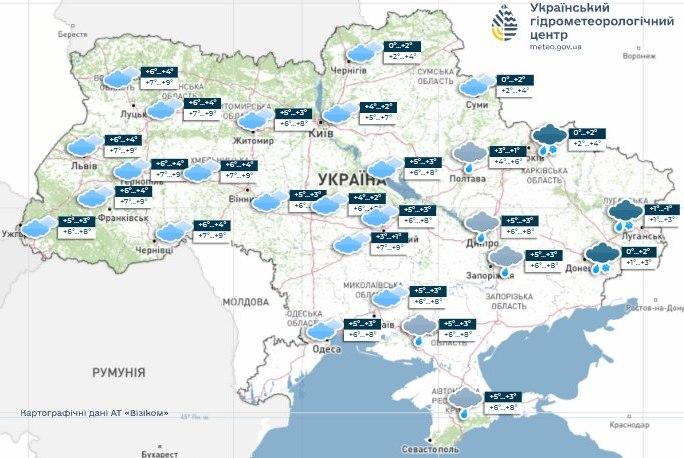Прогноз погоди в Україні 10 грудня. Мапа: Укргідрометцентр

