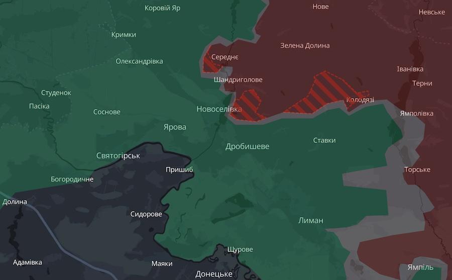 Армия страны-агрессора РФ продвинулась на севере Донецкой области. Фото: скриншот карты проекта DeepState.