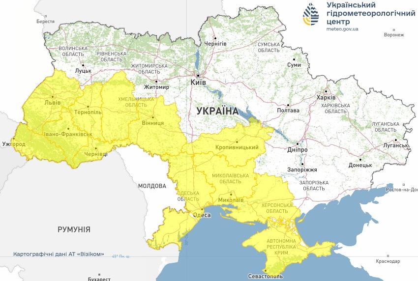 Попередження про туман 22 грудня. Мапа: Укргідрометцентр
