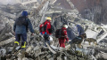 Rescuers at the site of an occupiers' missile attack. Photo: SES of Ukraine.