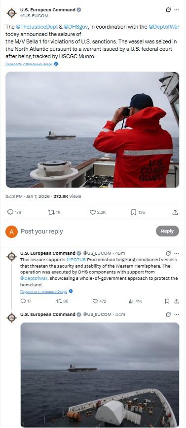 Seizure of a Russian vessel. Photo: x/US_EUCOM