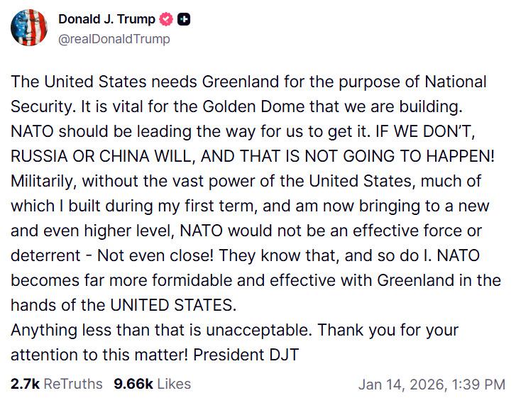 Screenshot of Trump's statement