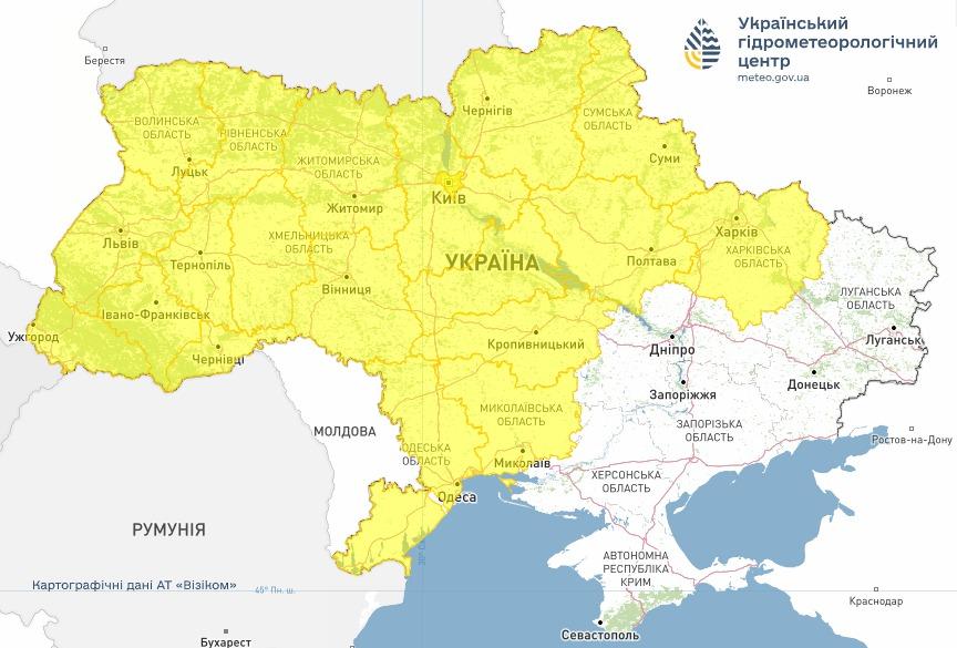 Попередження через ожеледицю. Мапа: Укргідрометцентр