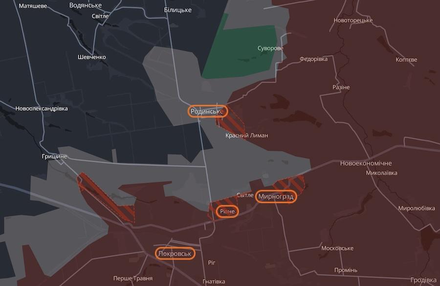 Russian troops advanced in the Pokrovsk sector. Photo: screenshot of the DeepState interactive map.