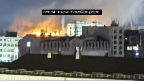 Пожар на месте одного из прилетов в Белгороде 22 февраля, фото: "Пепел Белгород"