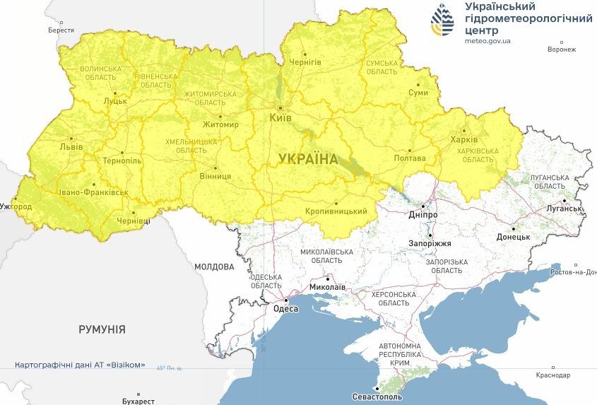 Попередження через ожеледицю. Мапа: Укргідрометцентр