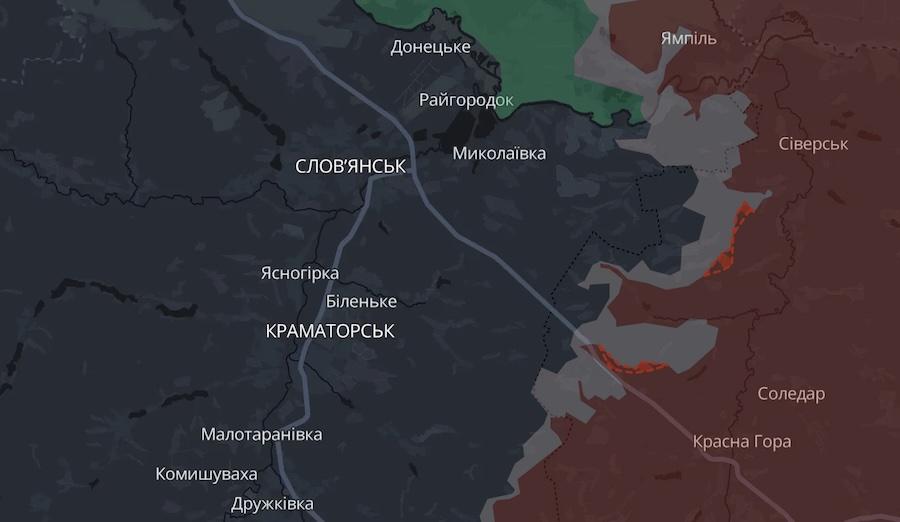 Продвижение российской оккупационной армии на севере Донецкой области. Фото: скриншот интерактивной карты проекта DeepState.
